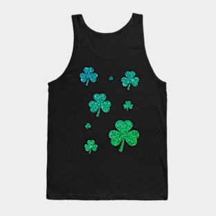 St Patricks Day, Ombre Green 3 Leaf Faux Glitter Clovers Tank Top